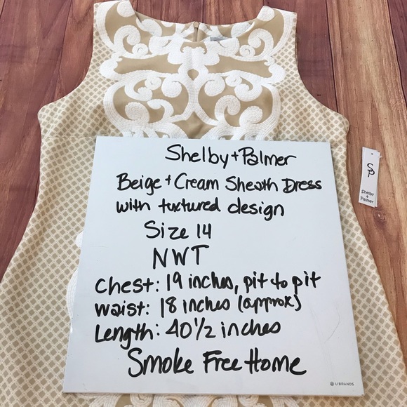 NWT Shelby & Palmer Tan/Cream Sheath Dress Sz 14 - Picture 12 of 12